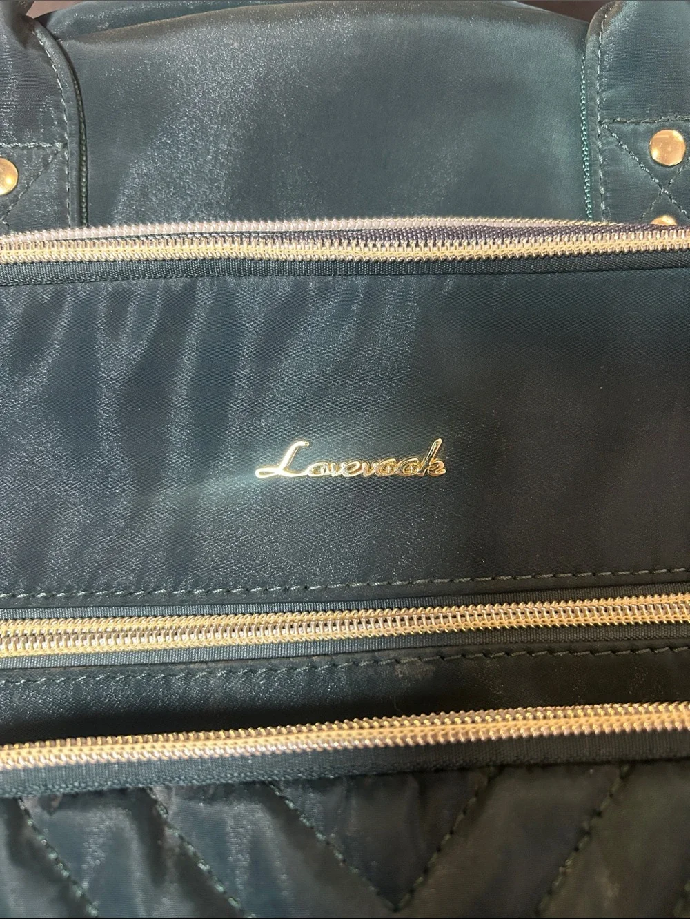 Lovevook Teal Quilted Laptop Backpack with Gold Accents